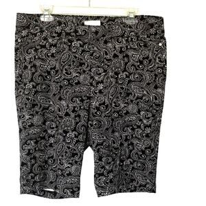 Rafaella Comfort Wms 18 Black White Paisley Pull On Stretch Bermuda Shorts